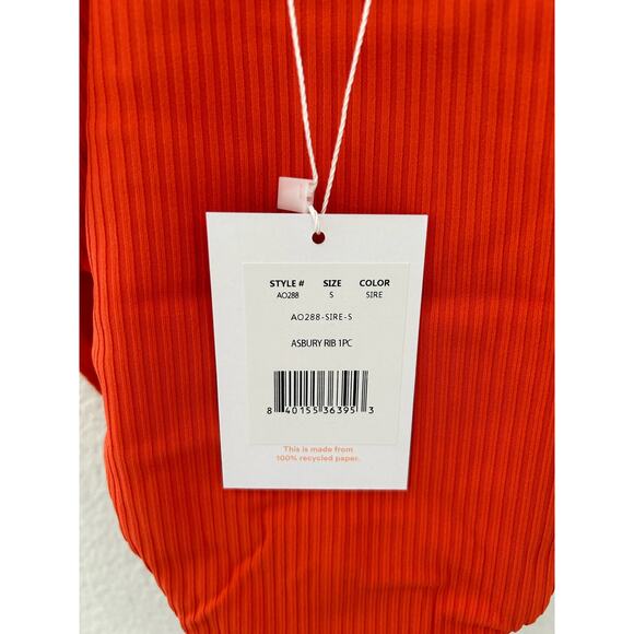 Andie Swim The Asbury Ribbed One Piece Swimsuit in Siren Orange S NWT - Picture 6 of 7